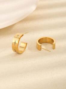 1 Pair European And American Style Starburst Hoop Earrings, Minimalist Fashion Casual Daily Wear - Gold 2 - View 2