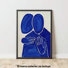1 pieza de lienzo con un personaje abstracto azul abrazando, perfecto para decorar salas de estar, dormitorios, restaurantes y cafeterías. Una obra de arte sofisticada que también es un excelente regalo de graduación. - negro - Ver 4
