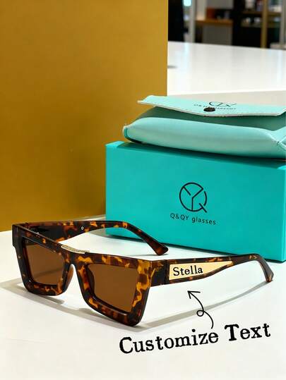 Customized Q&QY Brand Gift Box Set Fashion Glasses, Customized Frame With Exclusive Slogan, Name, Text, Suitable As Gifts For Ramadan, Christmas, Thanksgiving, Father's Day, Mother's Day, Valentine's Day, Fashionable And Versatile Luxury Ins-Style