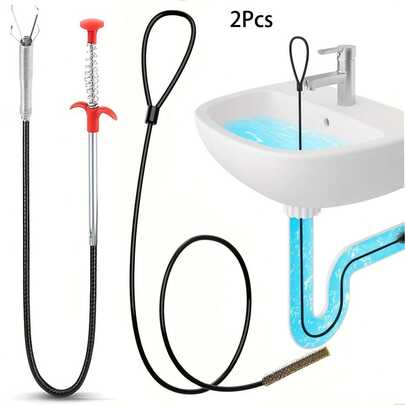 2pcs Multi-Functional Drain Cleaning Tool Set, Flexible Foldable 4-Claw Drain Opener, Kitchen Sink Garbage Disposal, Bathroom Toilet Plunger, Bathroom Drain Cleaner, Sink Drain Opener