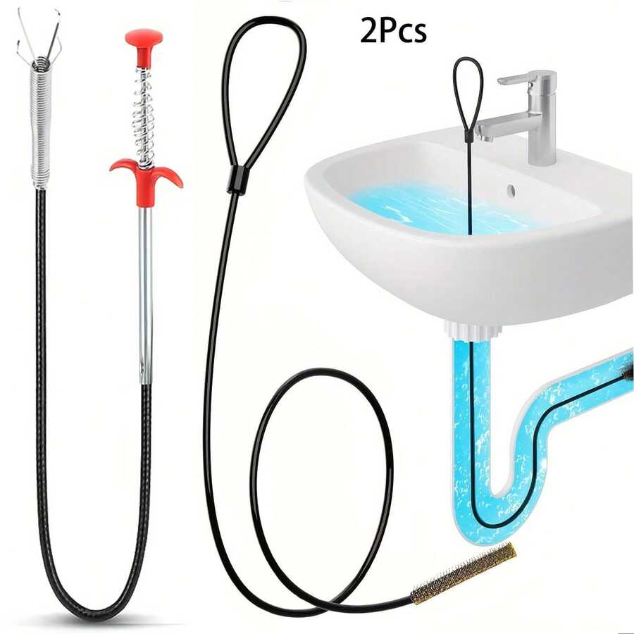 2pcs Multi-Functional Drain Cleaning Tool Set, Flexible Foldable 4-Claw Drain Opener, Kitchen Sink Garbage Disposal, Bathroom Toilet Plunger, Bathroom Drain Cleaner, Sink Drain Opener - A - View 1
