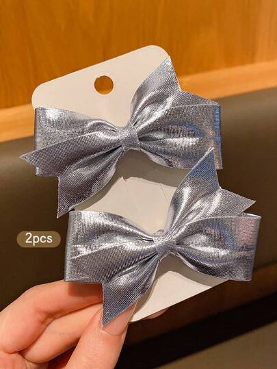 2pcs Gold Bowknot Hair Clips, Fashionable Korean Sweet Style Hair Accessories Suitable For Daily Use