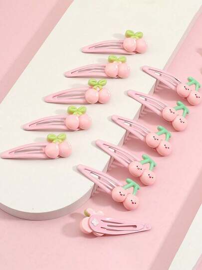 Set de 10 pinzas para el cabello con decoración de cerezas, accesorios de cabello dulces y lindos, pasadores de cabello minimalistas y versátiles para mujeres