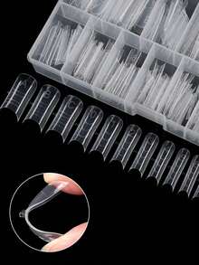 150pcs/Box Transparent Full Cover Double-Layer Nail System UV Gel Acrylic Nail Art Mold, Reusable Wide Square Pre-Cut Toenail Extension Mold - Multicolor - View 7