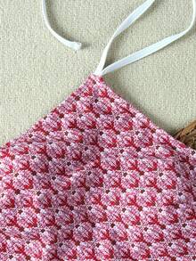 Bộ bikini nữ mùa xuân/hè mới in họa tiết chấm bi hồng, kiểu dáng buộc dây cổ, gồm áo khoác ngoài và quần ống loe, đồ bơi thanh lịch, thời trang thường ngày cho bãi biển, kỳ nghỉ, tiệc tùng, hẹn hò. - Nhiều màu - Xem 4