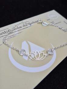 Lotus Flower Bracelet With Cubic Zirconia In 925 Sterling Silver - Silver - View 4