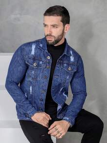 Men's High Quality Winter Premium Denim Jacket - Dark Wash - View 5