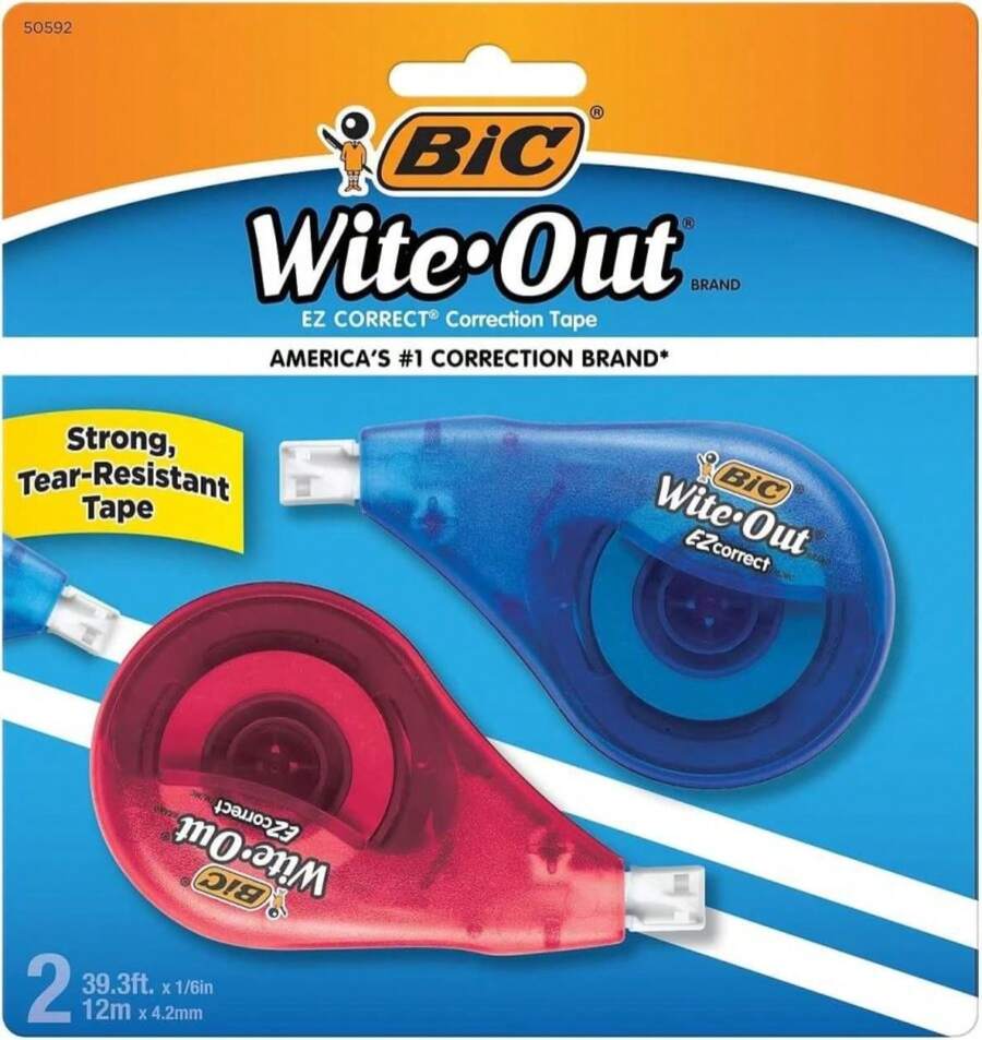 BIC Wite-Out Brand EZ Correct Correction Tape, 393 Feet, 2-Count Pack Of White Correction Tape, Fast, Clean And Easy To Use Tear-Resistant Tape Office Or School Supplies - Trắng - Xem 1