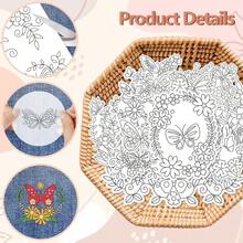 22Pcs Butterfly & Plant Pre-Printed Embroidery Patterns, Water Soluble Dissolvable Stabilizer, Self-Stick Non-Woven Hand Embroidery Supplies - A - View 3