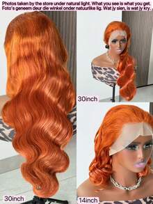 28 Inch Human Blended Hair Wig Body Wave Lace Front Wigs 180% Density 13x4 Pre Plucked HD Front Lace Wig Natural Hairline With Baby Hair Glueless Wigs For Women Ginger Orange 350 - S350 - View 2