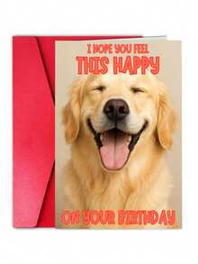 1张趣味狗狗生日贺卡 – 快乐金毛犬设计 – 送给朋友的可爱幽默贺卡 – 内页空白 - 查看 7