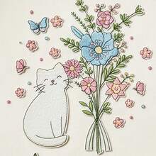 4 hojas de estabilizador de bordado hidrosoluble para pegar y coser, 14 piezas de patrones de bordado pre-impresos con gatos y flores para principiantes - A - Ver 8