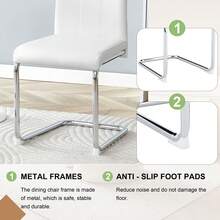MUUOKY 2026 New Dining Chairs Set Of 2, Modern Faux Leather Upholstered Dining Room Chairs With Thick Cushioned Seat And Backrest, Sturdy Metal Legs Kitchen Side Chairs For Small Space Apartment And Living Room, Easy Assembly, Perfect For Christmas And Thanksgiving Decor - White+Silver - View 7