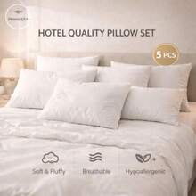 Hotel Collection 5 Pcs Pillow Set 50x70 Cm – Luxury Soft Microfiber Filling, Breathable & Hypoallergenic, Hotel Quality Bed Pillows For Bedroom – Made In Turkey - White - View 1