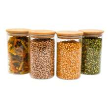 Kit 4 Glass Jars 1.1L Round Airtight Bamboo Lid - - Trong sáng - Xem 1