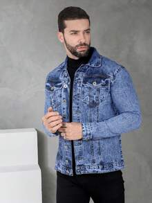 Men's High Quality Winter Premium Denim Jacket - Azul lavado medio - Ver 7