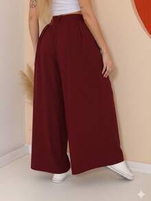 Women's Wide Leg High Waist Wide Leg Pants - 紫紅色 - 查看 2