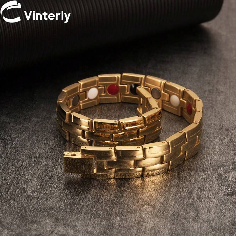Vinterly Magnetic Bracelets Male Stainless Steel 12mm Wide Magnet Men Hand Chains Link Health Energy Jewelry Waterproof