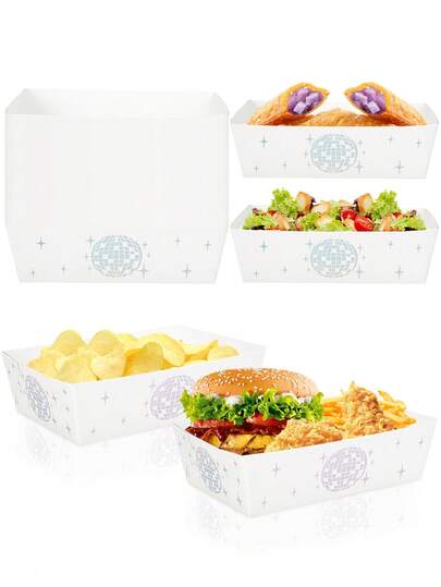 10 stuks/30 stuks/50 stuks witte en zilveren disco snackkommen met discobalmotief, wegwerp papieren voedselbakjes, perfect voor een discofeest in de stijl van de jaren 70, 80 en 90, verjaardag, vrijgezellenfeest of bruiloft.