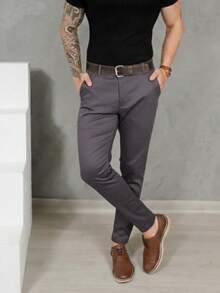 Men's Smart Casual Trousers, Premium Satin Fabric, Tailored Style, Welt Pockets - 深灰色 - 查看 9