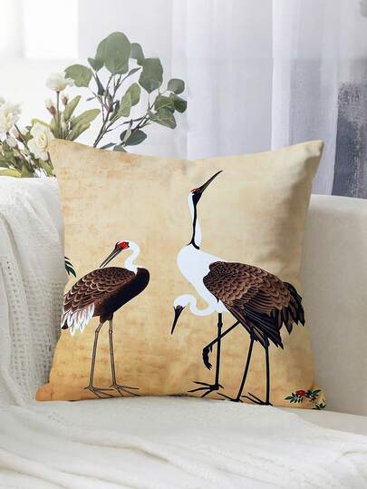 1件装现代简约波西米亚风仙鹤图案印花柔软毛绒抱枕套，带拉链封口 - 适用于家居、圣诞装饰、靠垫、农舍风格、房间装饰、卧室、节日、派对装饰 - （无刺绣），不含枕芯 - 多种尺寸可选