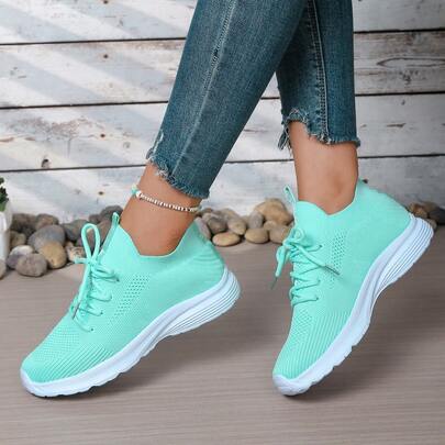 女士轻便透气网面跑步鞋，舒适低帮厚底运动鞋
