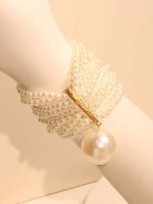 1 件多层人造珍珠手链，适合女性参加晚会、婚礼、度假和日常佩戴 - 白色 - 查看 4