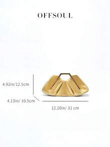 Vintage Asymmetrical Ruffle Cloud Clutch Bag, Unique Metal Hardware Handbag, High-End Retro Clutch Purse For Party, Banquet, Bags Ladies Elegant - 金色 - 查看 4