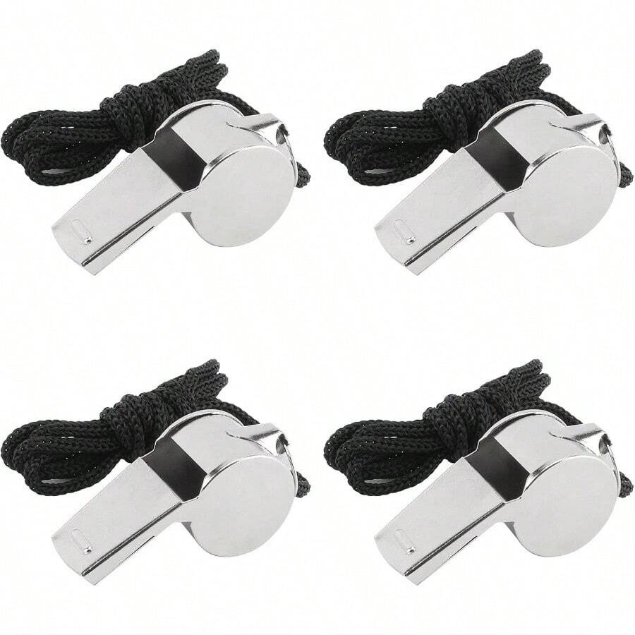 Whistle, 4 Pcs Whistle Stainless Steel Whistles With Lanyard Referee Whistle Emergency Whistles Teacher Whistle Loud Crisp Sound Whistle Adults Teachers Pet Training Sports - Initial - View 1
