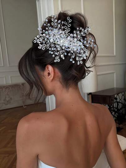 1pc Elegant Bridal Hair Accessory, Fashion Crystal Beaded Hair Comb, Suitable For Festivals, Parties, Vacations, Weddings, Casual Headpiece For Women