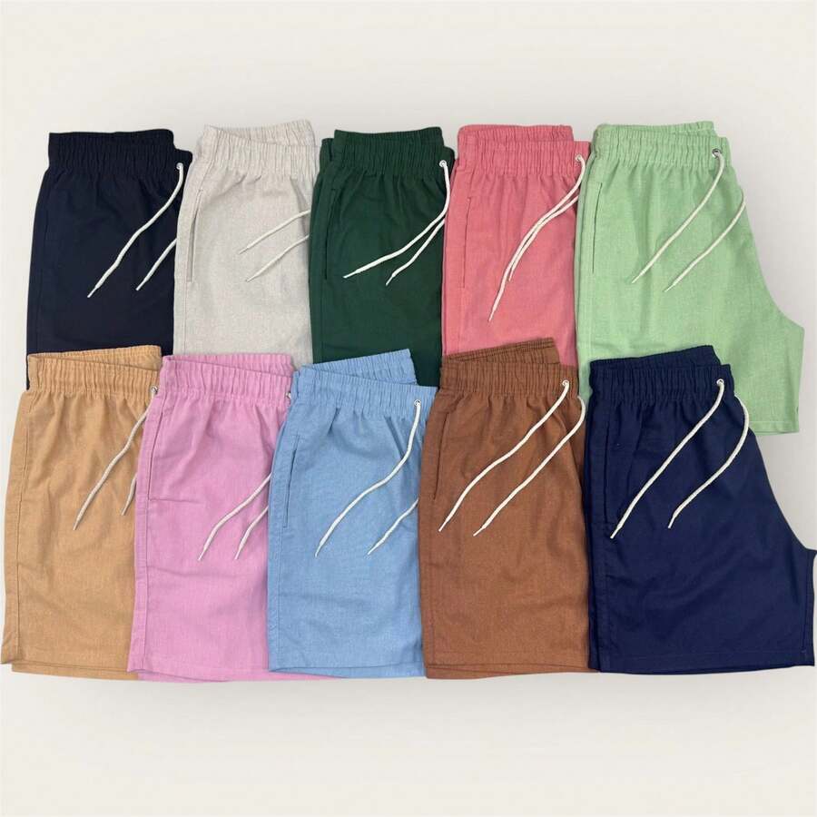 KIT 4 PREMIUM LINEN SHORTS MEN'S BASIC CASUAL BERMUDA SHORTS - 彩色 - 查看 1