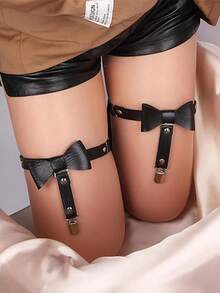 女士可调节大腿吊袜带，哥特朋克风大腿吊袜环 - 黑色 - 查看 4