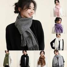 Women Ladies Large Scarf Shawl Wrap Plain Solid - Black - View 3