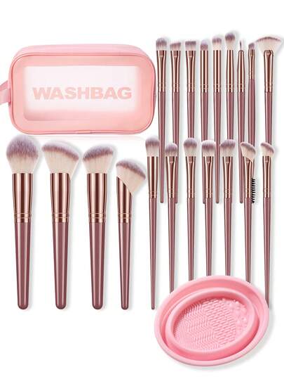 22pcs/1pc Complete Makeup Brush Set Includes 20 Soft Makeup Brushes-Such As A Translucent Powder Brush, Blush Brush, Contour Brush, Highlighter Brush, Foundation Brush, Nose Contour Brush, Eyeshadow Brush, Eyebrow Brush, Lip Brush, And Detail Brush-Plus 1 Travel-Friendly Waterproof Makeup Bag And 1 Brush-Cleaning Bowl; Ideal For Beginners, Professional Makeup Artists, And Novice Beauty Practice.