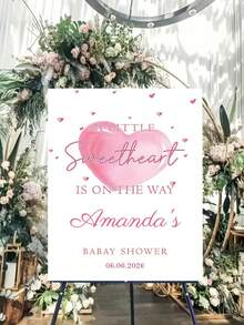 Customized Baptism Welcome Poster - With Pink Heart Design And Rope Hanging Name/Date Vinyl Sign, Suitable For Decoration, Birthday Party, Baptism Invitation And Decoration - Multicolor 1 - View 7