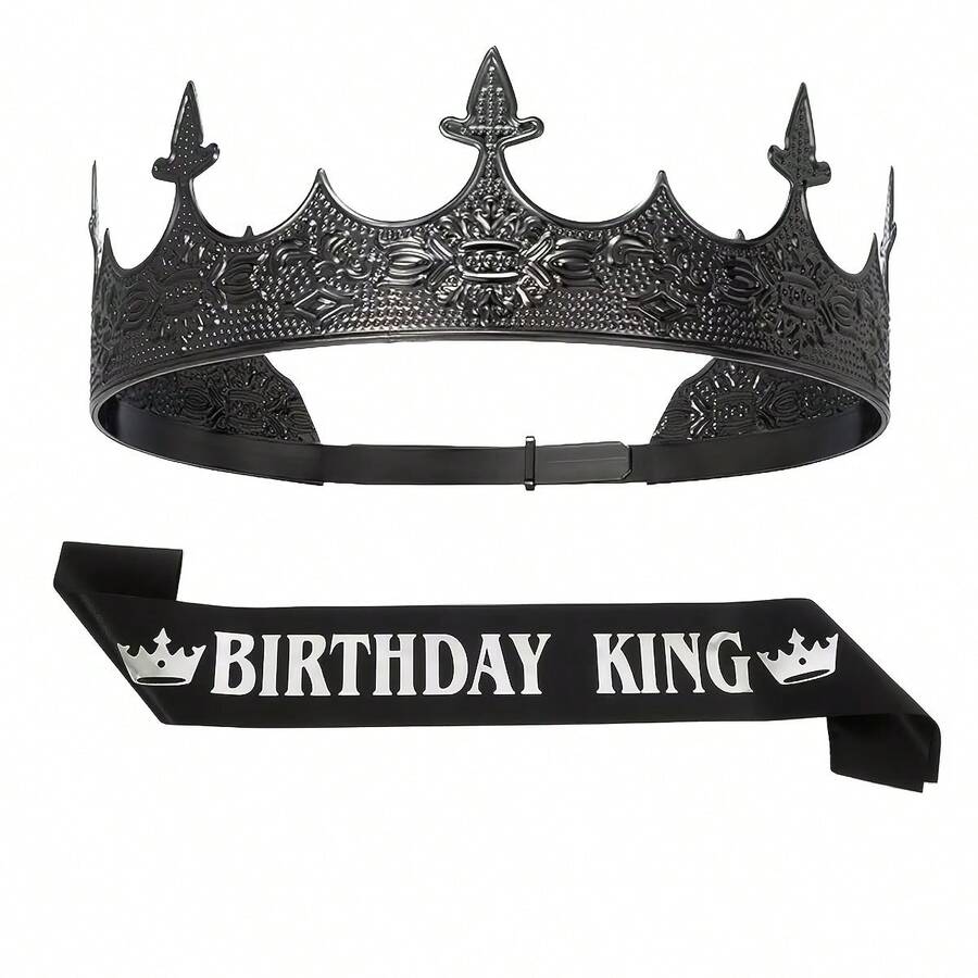 国王肩带+皇冠，适合18-60岁男士生日派对 - 彩色 - 查看 1