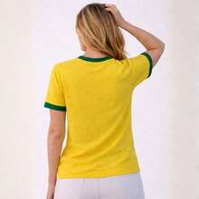 Women's CBF Brazil Shirt, Short-Sleeved Blouse, Brazil Fashion, 2026 World Cup, Round Neck, Brazil Look, 2026 World Cup - 黃色 - 查看 5