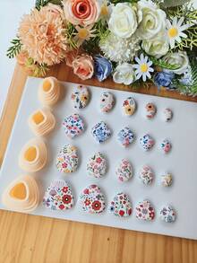 5 piezas Juego de cortadores de arcilla polimérica con formas geométricas irregulares, óvalo, rombo redondeado, triángulo, forma orgánica, moldes de arcilla suave minimalistas para pendientes DIY, colgantes, broches y herramientas manuales de cerámica - Naranja - Ver 7