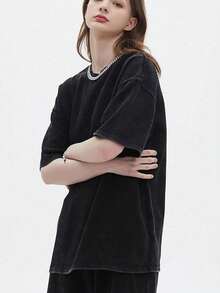 1Piece T Shirt Only Trus Cotton, Summer Women's Clothing Fun Prints Street Vintage Simple Letter Prints, Hip-Hop Korean Style Comfortable Commuting All-Match Women's Clothing, Regular Niche Fashion Women's Clothing Y2k Clothing Punk Rock Grunge Graphic Tees, Women's Clothing Washed T-Shirt Short Sleeve - màu đen - Xem 7
