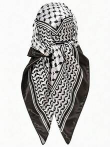 1pc Rhombus Pattern Bohemian Polyester Scarf, All Season - Black - View 5