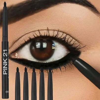 5 piezas Lápiz delineador de ojos negro a prueba de agua y sudor - de larga duración, a prueba de manchas para un maquillaje de ojos audaz, fórmula de fácil deslizamiento para alas perfectas - Negro