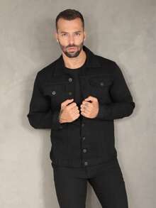 Men's High Quality Denim Jacket, Plain Black Premium - Plain Black - View 6
