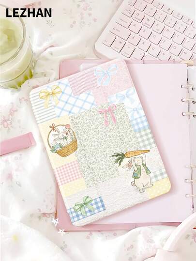 1pc Plaid Patchwork Rabbit Easter Pattern Tablet Protective Case, Compatible With (A16) 11 Inch 11th Gen 2025/10th Gen, 10.2 Inch, Pro 2021/2020, Galaxy Tab A8 10.5 Inch 2022, Matepad 10.4/Tab, Anti-Drop, With Pen Slot, Support Sleep/Wake, Gift For Kids/Family, Year-End , Romantic Gift