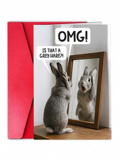 1pc Funny Birthday Card For Men – OMG Grey Hare – Hilarious Pun Greeting Card For Dad, Husband, Brother, Boyfriend, Uncle, Grandad, Brother, Friends, Coworkers, Him - Getting Older – Comes