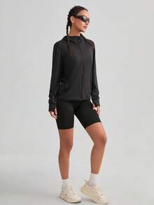 UPF50+ Ultra-Thin Women's Long Sleeve Sunscreen Jacket, Single Layer Breathable Outdoor Sports Windbreaker Black Spring - Black - View 10
