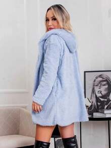 Women's Teddy Coat With Hood And Pocket For Winter - Super Fashionable!! - Celeste - Ver 2