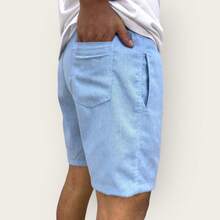 Premium Linen Shorts Bermuda Men's Casual Basic Comfortable - 淺藍色 - 查看 3