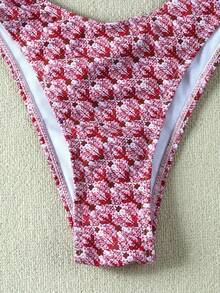 Bộ bikini nữ mùa xuân/hè mới in họa tiết chấm bi hồng, kiểu dáng buộc dây cổ, gồm áo khoác ngoài và quần ống loe, đồ bơi thanh lịch, thời trang thường ngày cho bãi biển, kỳ nghỉ, tiệc tùng, hẹn hò. - Nhiều màu - Xem 5