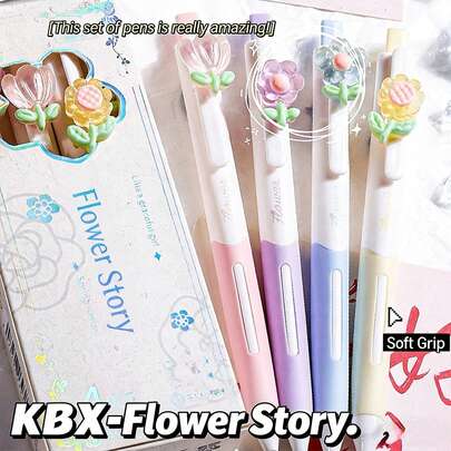 4 Cartoon Neutral Pens, Cute And Super Cute Snacks, Patch Type, Press Ballpoint Pen, Brush Question Pen, Children's Students' Learning And Returning To School Supplies