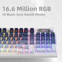 MageGee GK960 Wireless Gaming Keyboard, RGB Tri-Mode Wired/BT/2.4G Creamy Keyboard With Number Pad, 4000mAh Battery, Knob Control, Side Printed Keycaps, 19-Key Anti-Ghosting - 黑藍 - 查看 5